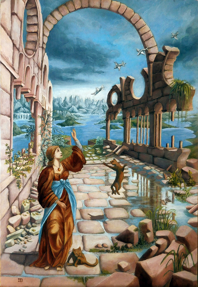 art mythologie perspective atmosphérique architecture ruines ruins femme déesse godess peinture à l'huile oil painting